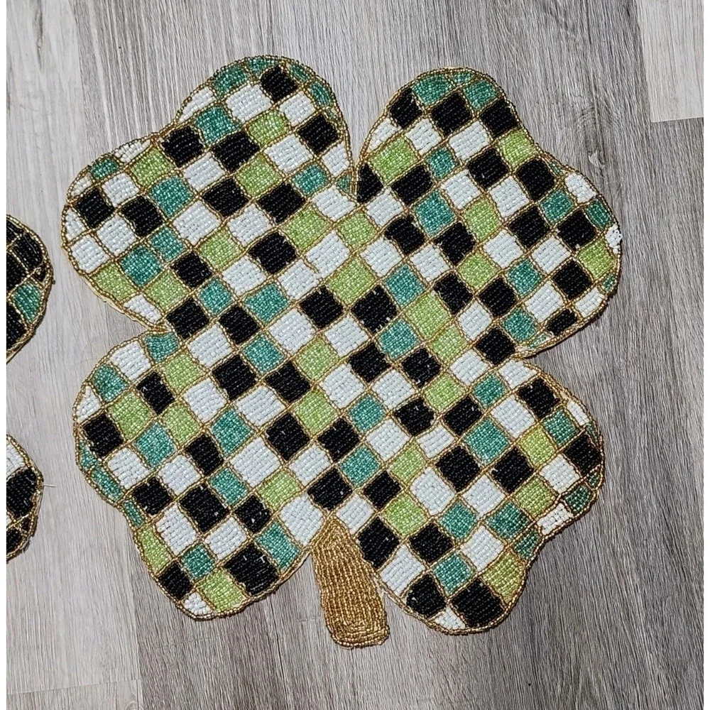 St Patricks Day Irish Checkered Shamrock Clover Beaded Charger Placemat 15